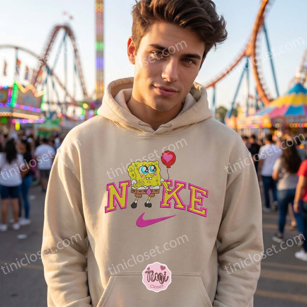 SpongeBob Heart Balloon Embroidered Sweatshirt, Cute Valentine T-shirt, Matching Nostalgic Character Hoodies