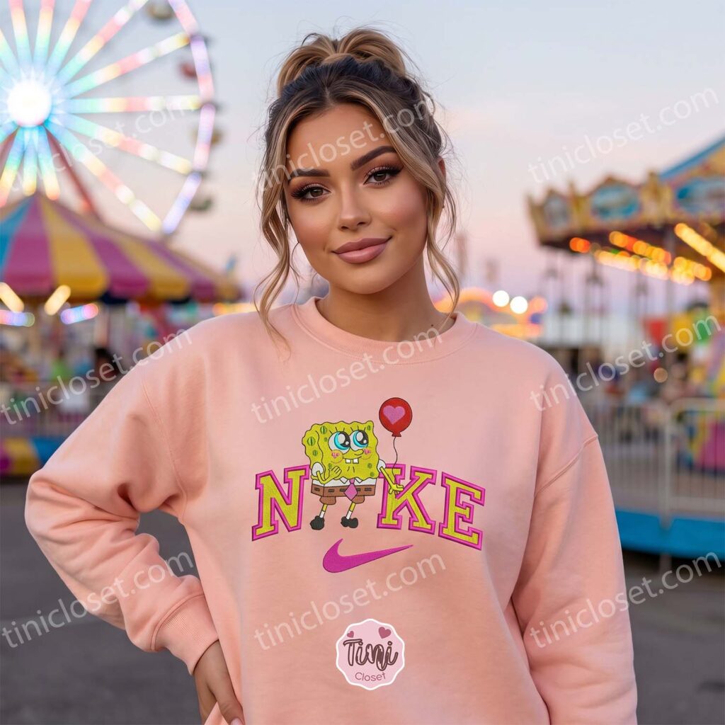 SpongeBob Heart Balloon Embroidered Sweatshirt, Cute Valentine T-shirt, Matching Nostalgic Character Hoodies