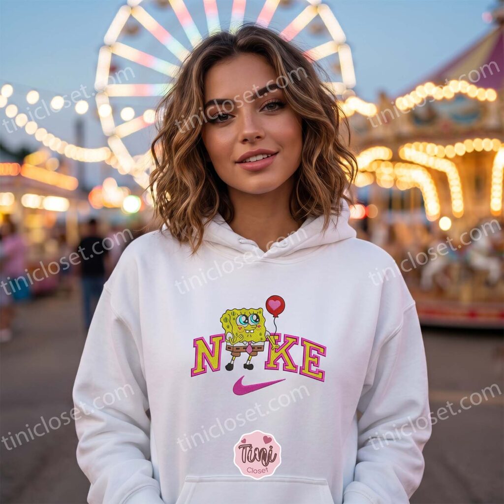 SpongeBob Heart Balloon Embroidered Sweatshirt, Cute Valentine T-shirt, Matching Nostalgic Character Hoodies