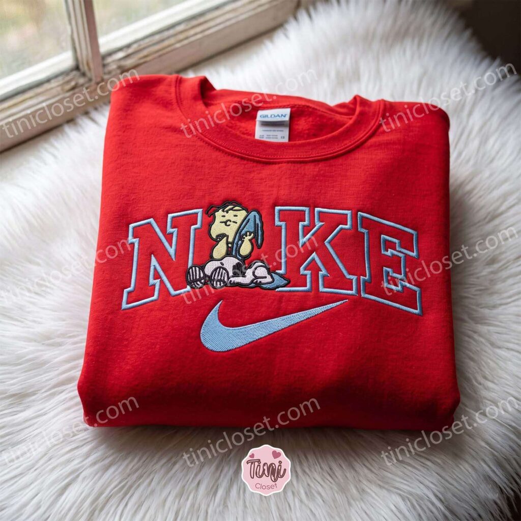 Charlie Brown and Snoopy Embroidered Sweatshirt, Peanuts Cartoon Embroidered Shirt, Oversized Hoodie For Girlfriend, Just Because Gift For Him