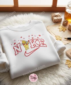 Winnie The Pooh Cupid Embroidered Shirt, Disney Embroidered Sweatshirt, Cartoon Embroidered Hoodie