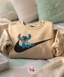 Swoosh Stitch Embroidered Sweatshirt, Custom Experiment 626 Hoodie, Minimalist Ohana Means Family Crewneck, Personalized Disney Gift (2)