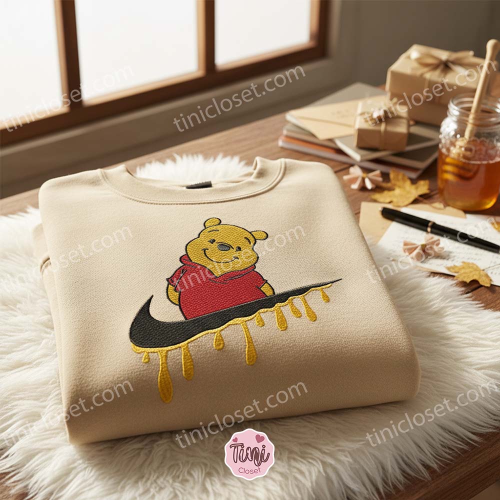 Winnie The Pooh Embroidered Crewneck, Disney Embroidered Sweater, Cartoon Embroidered Tee Winnie The Pooh Embroidered Crewneck, Disney Embroidered Sweater, Cartoon Embroidered Tee