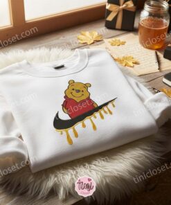 Winnie The Pooh Embroidered Crewneck, Disney Embroidered Sweater, Cartoon Embroidered Tee