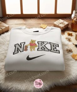 Skate Board Winnie The Pooh Embroidered Sweater, Disney Embroidered Crewneck, Cartoon Embroidered Shirt