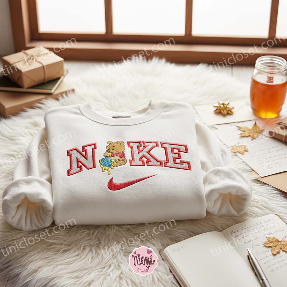 Winnie the Pooh Eating Honey Embroidered Sweater, Disney Embroidered Crewneck, Cartoon Shirt Winnie the Pooh Eating Honey Embroidered Sweater, Disney Embroidered Crewneck, Cartoon Shirt
