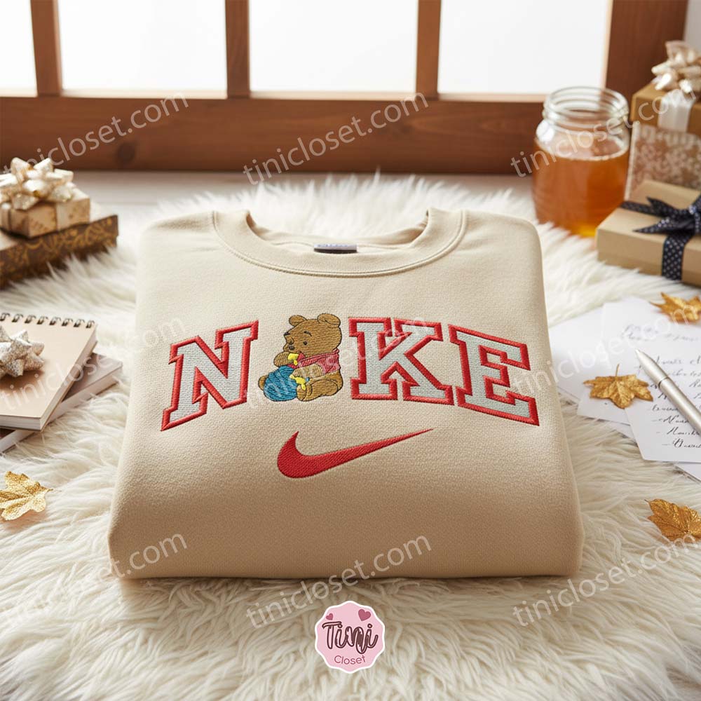 Winnie the Pooh Eating Honey Embroidered Sweater, Disney Embroidered Crewneck, Cartoon Shirt Winnie the Pooh Eating Honey Embroidered Sweater, Disney Embroidered Crewneck, Cartoon Shirt
