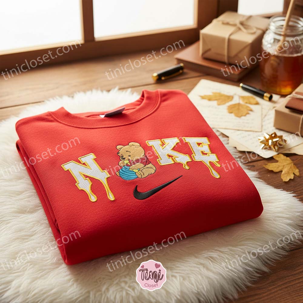 Winnie the Pooh Eating Honey Embroidered Sweater, Disney Embroidered Crewneck, Cartoon Shirt Winnie the Pooh Eating Honey Embroidered Sweater, Disney Embroidered Crewneck, Cartoon Shirt