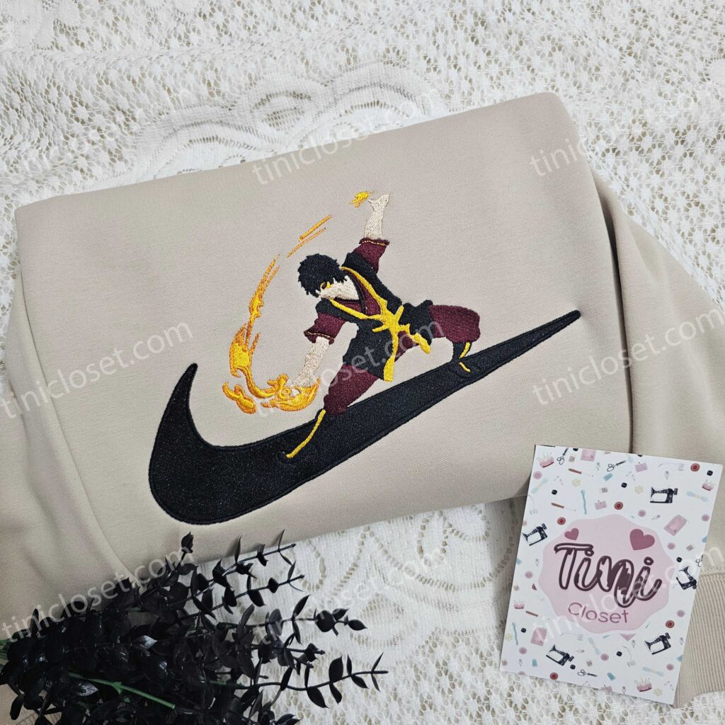 Zuko x Nike Swoosh Anime Embroidered Hoodie, Avatar Embroidered Shirt, Nike Inspired Embroidered Shirt