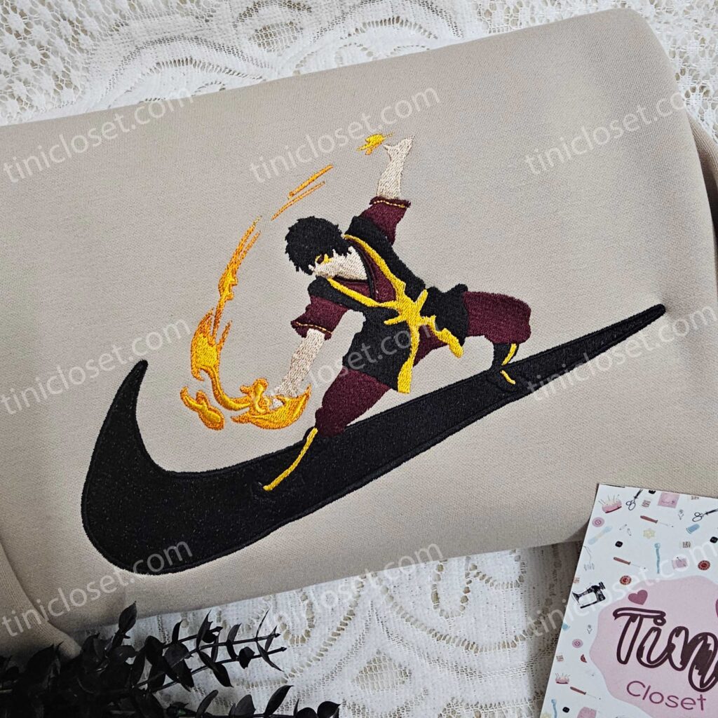 Zuko x Nike Swoosh Anime Embroidered Hoodie, Avatar Embroidered Shirt, Nike Inspired Embroidered Shirt