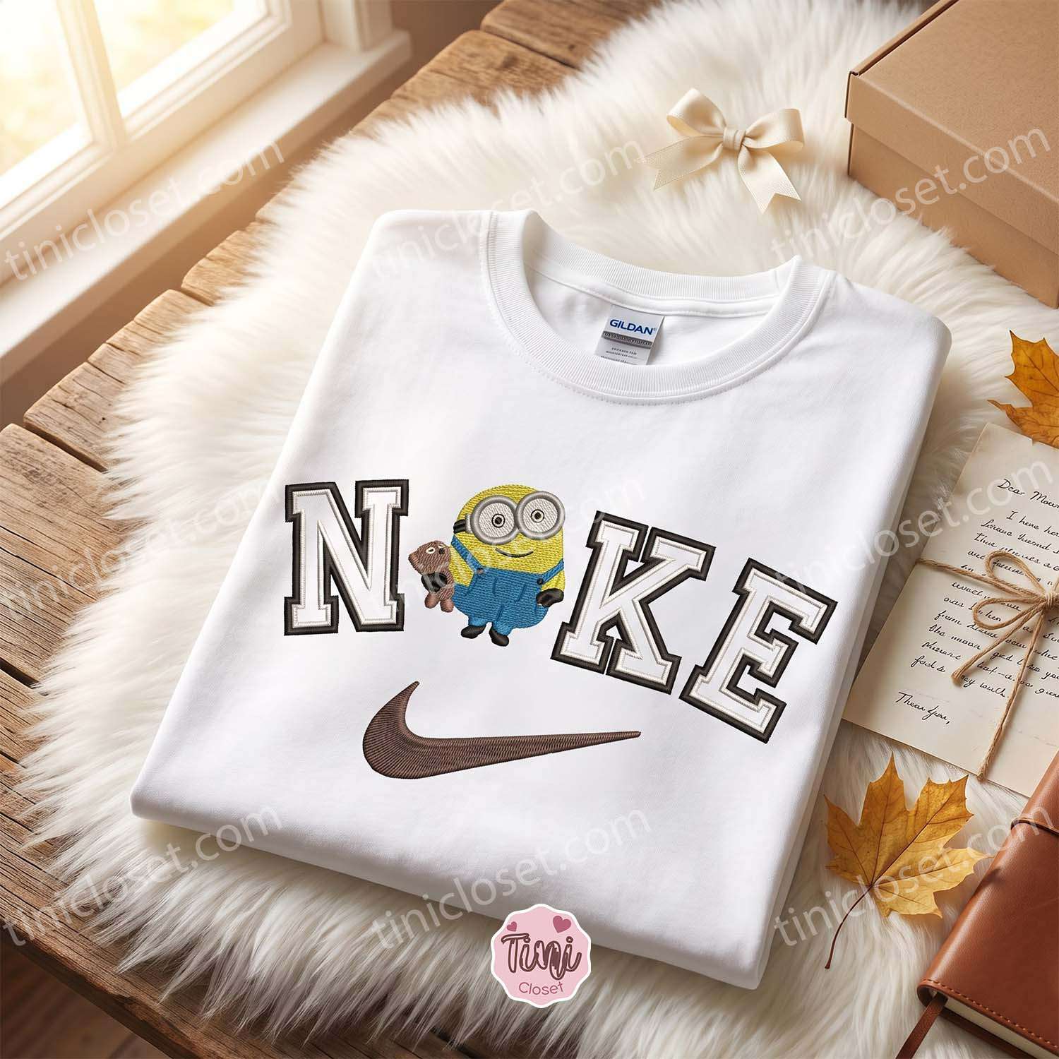 Cute Bob with Teddy Bear Minions Embroidered Shirt, Movie Embroidered Sweatshirt, Sending A Hug Gift Cute Bob with Teddy Bear Minions Embroidered Shirt, Movie Embroidered Sweatshirt, Sending A Hug Gift