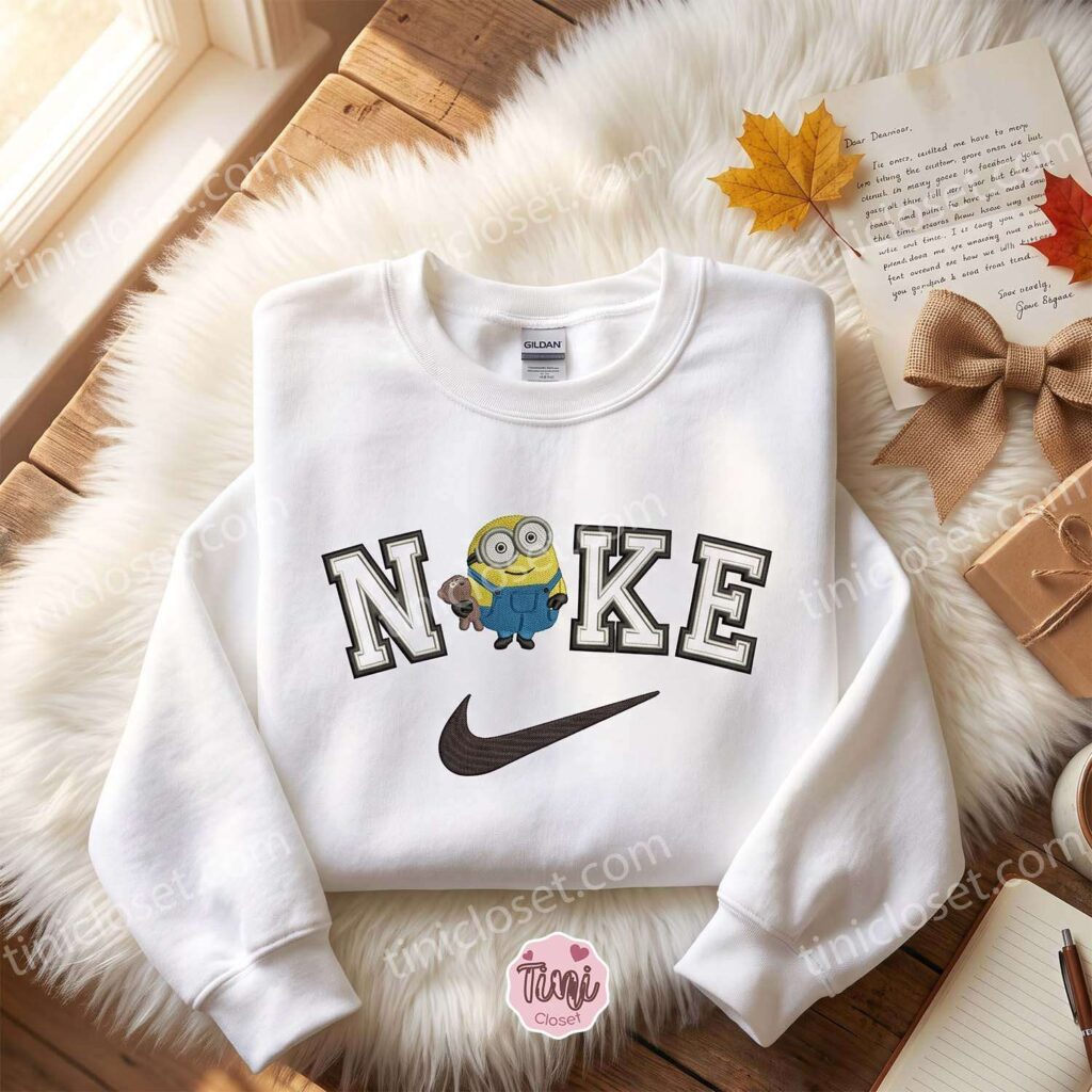 Cute Bob with Teddy Bear Minions Embroidered Shirt, Movie Embroidered Sweatshirt, Sending A Hug Gift
