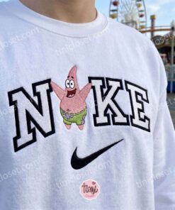 Funny Patrick Star Embroidered Sweatshirt, SpongeBob SquarePants Cartoon Character Embroidered Hoodie, Just Because Gift For Her (1)