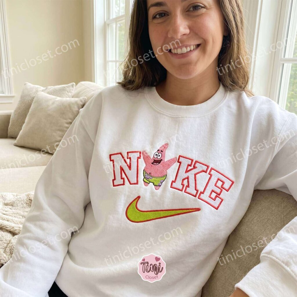 Patrick Star Embroidered Crewneck, SpongeBob SquarePants Embroidered Shirt, Cozy Gifts For Girlfriend