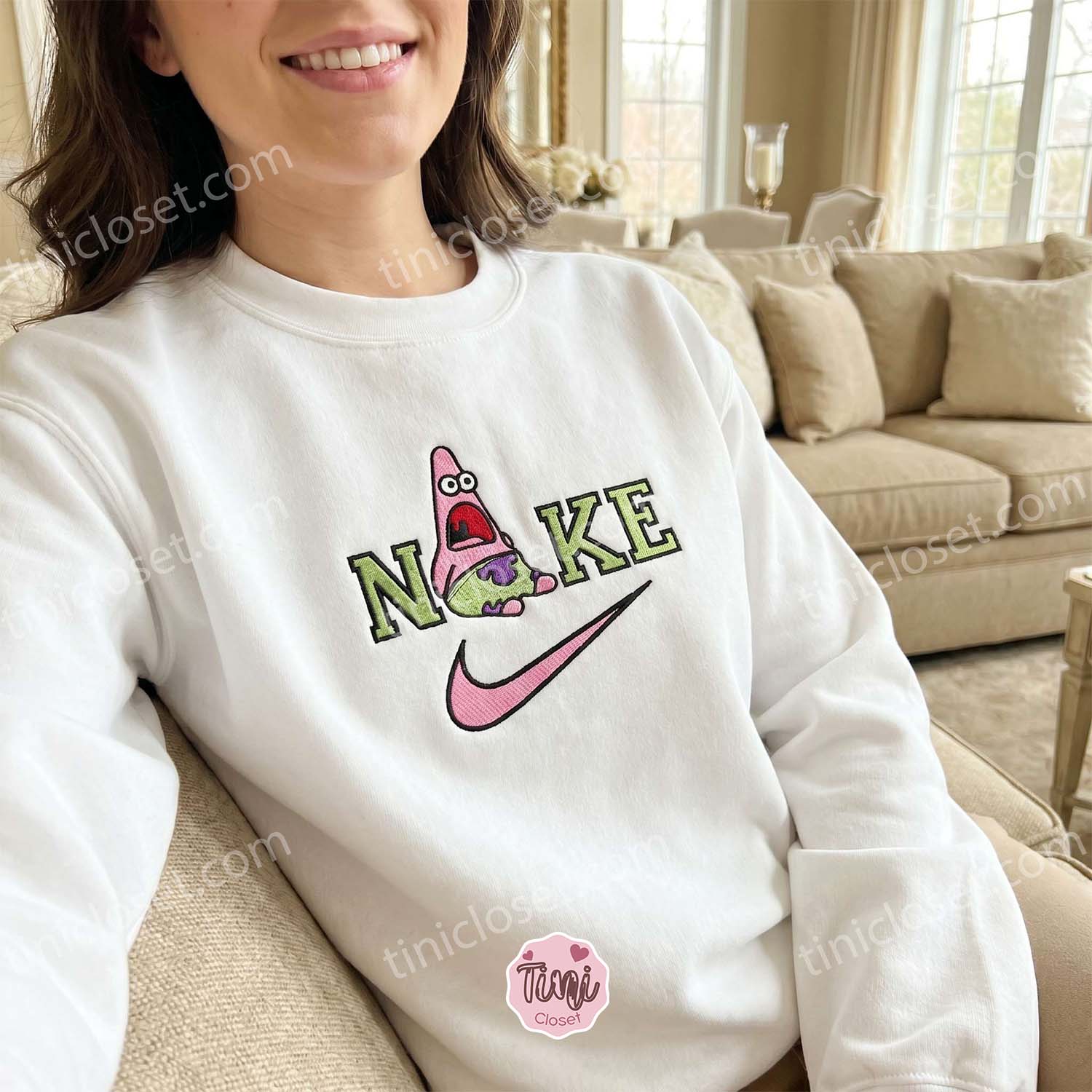 Funny Patrick Star Embroidered Crewneck, SpongeBob SquarePants Cartoon Embroidered Hoodie, Miss You Gift For Him and Her Funny Patrick Star Embroidered Crewneck, SpongeBob SquarePants Cartoon Embroidered Hoodie, Miss You Gift For Him and Her