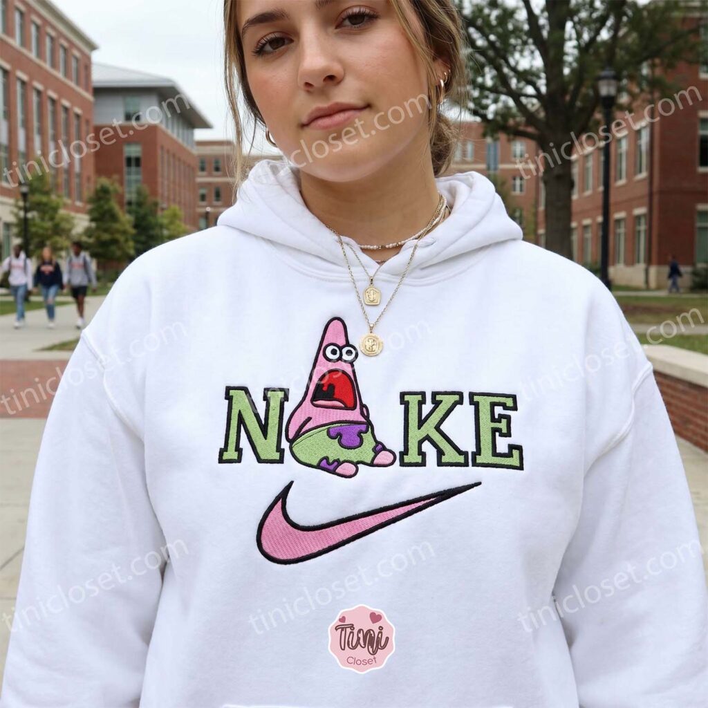 Funny Patrick Star Embroidered Crewneck, SpongeBob SquarePants Cartoon Embroidered Hoodie, Miss You Gift For Him and Her Funny Patrick Star Embroidered Crewneck, SpongeBob SquarePants Cartoon Embroidered Hoodie, Miss You Gift For Him and Her