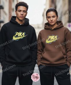 Pikachu Embroidered T shirt, Sporty Anime Embroidered Hoodie, Bestie Matching Shirts for Gamers (1)