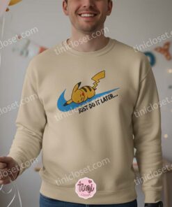Just Do It Later Pikachu Embroidered Sweatshirt, Funny Pokemon Hoodie, Lazy Anime Crewneck (1)