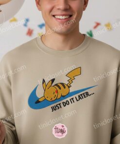 Just Do It Later Pikachu Embroidered Sweatshirt, Funny Pokemon Hoodie, Lazy Anime Crewneck (2)