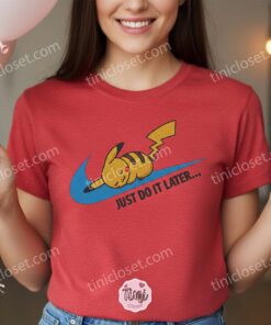Just Do It Later Pikachu Embroidered Sweatshirt, Funny Pokemon Hoodie, Lazy Anime Crewneck (3)
