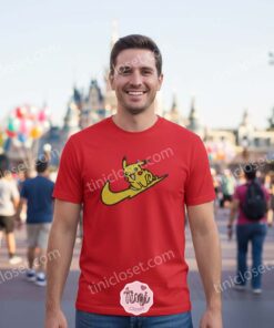 Pikachu Sitting on Logo Embroidered Hoodie, Cute Pokemon Sporty Sweatshirt, Streetwear Pokemon Gift (1)