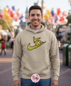 Pikachu Sitting on Logo Embroidered Hoodie, Cute Pokemon Sporty Sweatshirt, Streetwear Pokemon Gift (2)