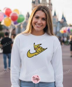 Pikachu Sitting on Logo Embroidered Hoodie, Cute Pokemon Sporty Sweatshirt, Streetwear Pokemon Gift (3)