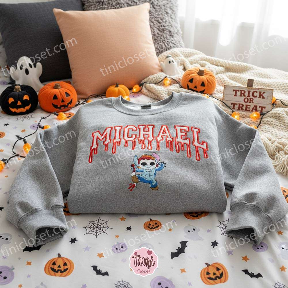 Stitch Cosplay Michael Myers Drip Style Embroidered Hoodie, Spooky Halloween Slasher Sweatshirt, Streetwear Disney Horror Apparel, Gift for Him Her Stitch Cosplay Michael Myers Drip Style Embroidered Hoodie, Spooky Halloween Slasher Sweatshirt, Streetwear Disney Horror Apparel, Gift for Him Her