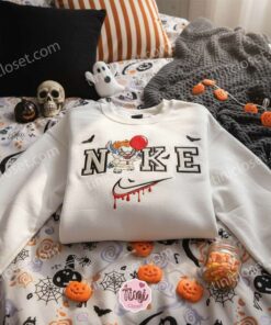 Stitch Cosplay Pennywise Embroidered Hoodie, Halloween IT Movie Sweatshirt, Scary Clown Disney Holiday Crewneck, Gift for Him Her (2)