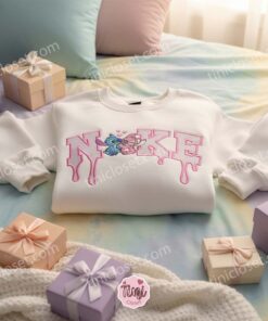 Valentine Stitch and Angel Matching Hoodies, Custom Swoosh Drip Embroidered Sweatshirt, Valentine Couple Shirt, Experiment 626 Disney Gift (2)
