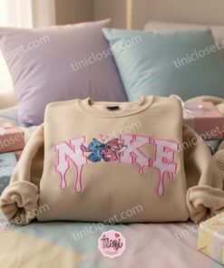 Valentine Stitch and Angel Matching Hoodies, Custom Swoosh Drip Embroidered Sweatshirt, Valentine Couple Shirt, Experiment 626 Disney Gift