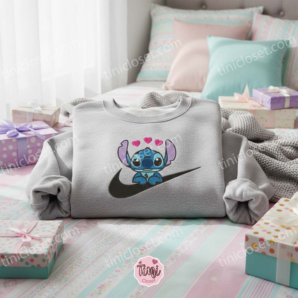 Stitch Swoosh Heart Valentine Embroidered Hoodie, Custom Love Experiment 626 Sweatshirt, Ohana Means Family Couple Shirt, Gift for Him Her Stitch Swoosh Heart Valentine Embroidered Hoodie, Custom Love Experiment 626 Sweatshirt, Ohana Means Family Couple Shirt, Gift for Him Her