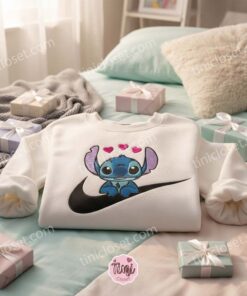 Stitch Swoosh Heart Valentine Embroidered Hoodie, Custom Love Experiment 626 Sweatshirt, Ohana Means Family Couple Shirt, Gift for Him Her (2)