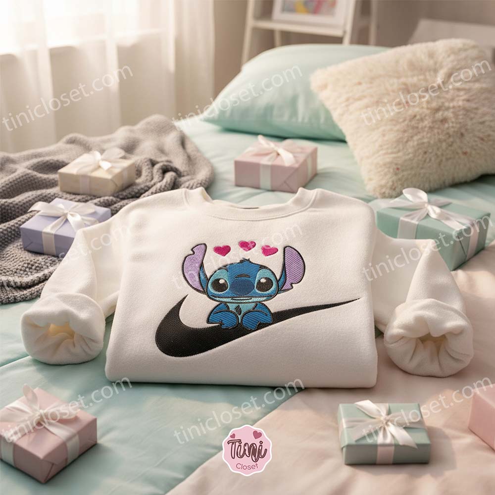 Stitch Swoosh Heart Valentine Embroidered Hoodie, Custom Love Experiment 626 Sweatshirt, Ohana Means Family Couple Shirt, Gift for Him Her Stitch Swoosh Heart Valentine Embroidered Hoodie, Custom Love Experiment 626 Sweatshirt, Ohana Means Family Couple Shirt, Gift for Him Her