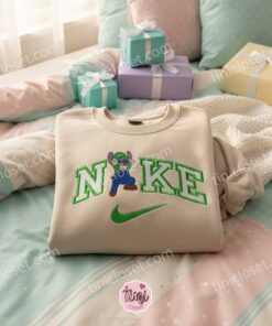 Stitch Cosplay Luigi Embroidered Hoodie, Super Mario Bros Sweatshirt, Ohana Means Family Crewneck, Gamer Gift for Him Her 1 Stitch Cosplay Luigi Embroidered Hoodie, Super Mario Bros Sweatshirt, Ohana Means Family Crewneck, Gamer Gift for Him Her (1)