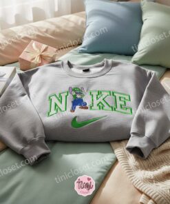 Stitch Cosplay Luigi Embroidered Hoodie, Super Mario Bros Sweatshirt, Ohana Means Family Crewneck, Gamer Gift for Him Her (3)