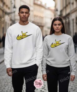 Pikachu Swoosh Embroidered Sweatshirt. Cute Anime Pokemon Hoodie, Sport Style Embroidery Crewneck (2)
