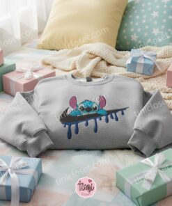 Stitch Swoosh Drip Embroidered Hoodie, Custom Streetwear Experiment 626 Sweatshirt, Ohana Means Family Crewneck, Disney Gift for Him Her (2)