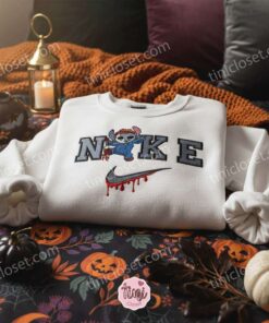 Stitch Michael Myers Drip Swoosh Halloween Embroidered Hoodie, Slasher Experiment 626 Sweatshirt, Spooky Streetwear Horror Appar