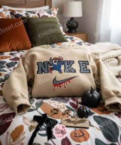 Stitch Michael Myers Drip Swoosh Halloween Embroidered Hoodie, Slasher Experiment 626 Sweatshirt, Spooky Streetwear Horror Appar 1 Stitch Michael Myers Drip Swoosh Halloween Embroidered Hoodie, Slasher Experiment 626 Sweatshirt, Spooky Streetwear Horror Apparel, Gift for Him Her (2)