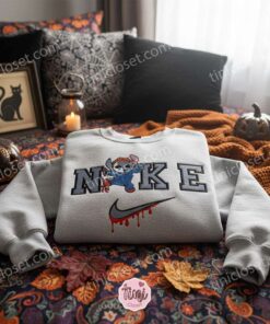 Stitch Michael Myers Drip Swoosh Halloween Embroidered Hoodie, Slasher Experiment 626 Sweatshirt, Spooky Streetwear Horror Appar 2 Stitch Michael Myers Drip Swoosh Halloween Embroidered Hoodie, Slasher Experiment 626 Sweatshirt, Spooky Streetwear Horror Apparel, Gift for Him Her (3)