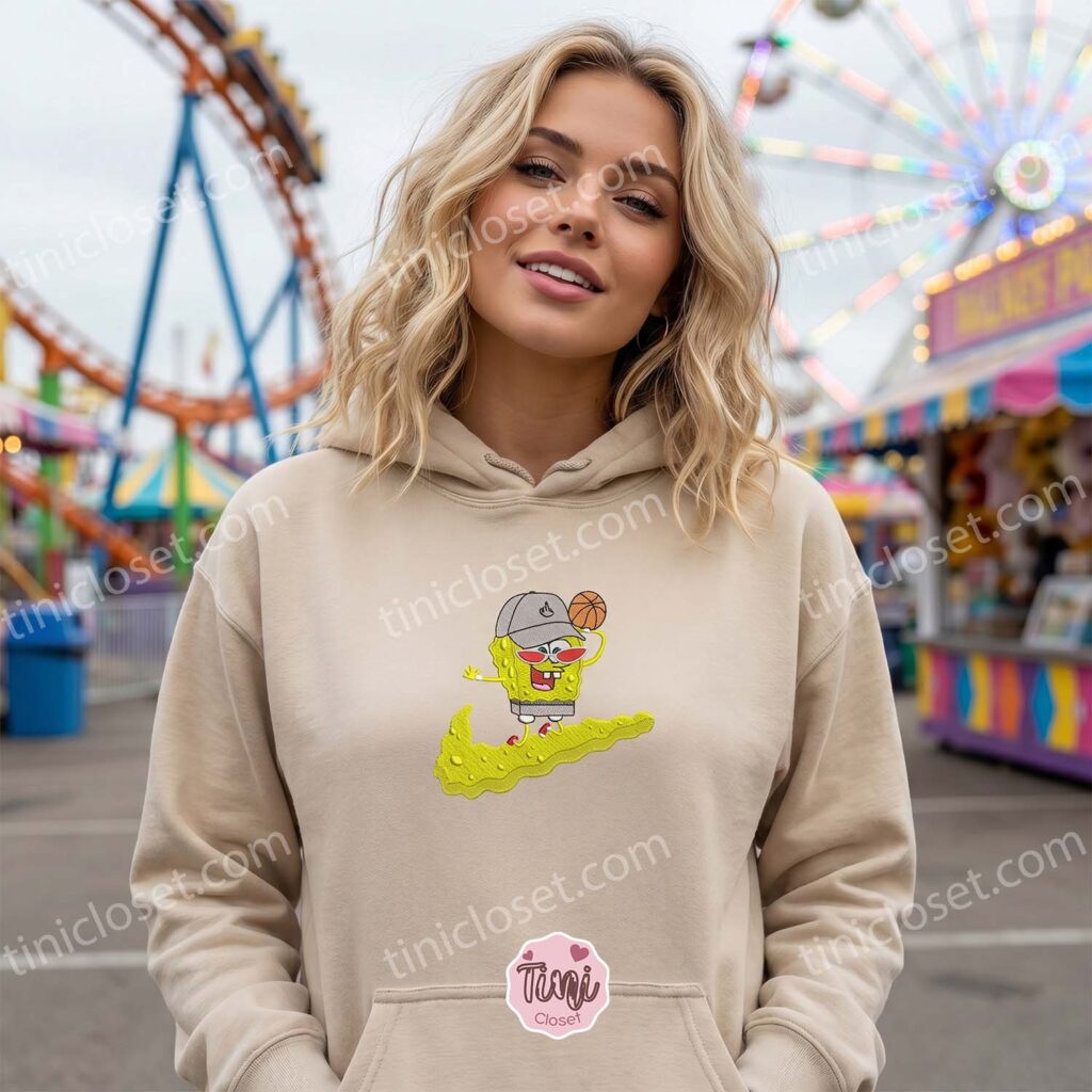 Cartoon Sponge Basketball Embroidered Sweatshirt, SpongeBob SquarePants Tee, Cool Boyfriend Hoodie Gift