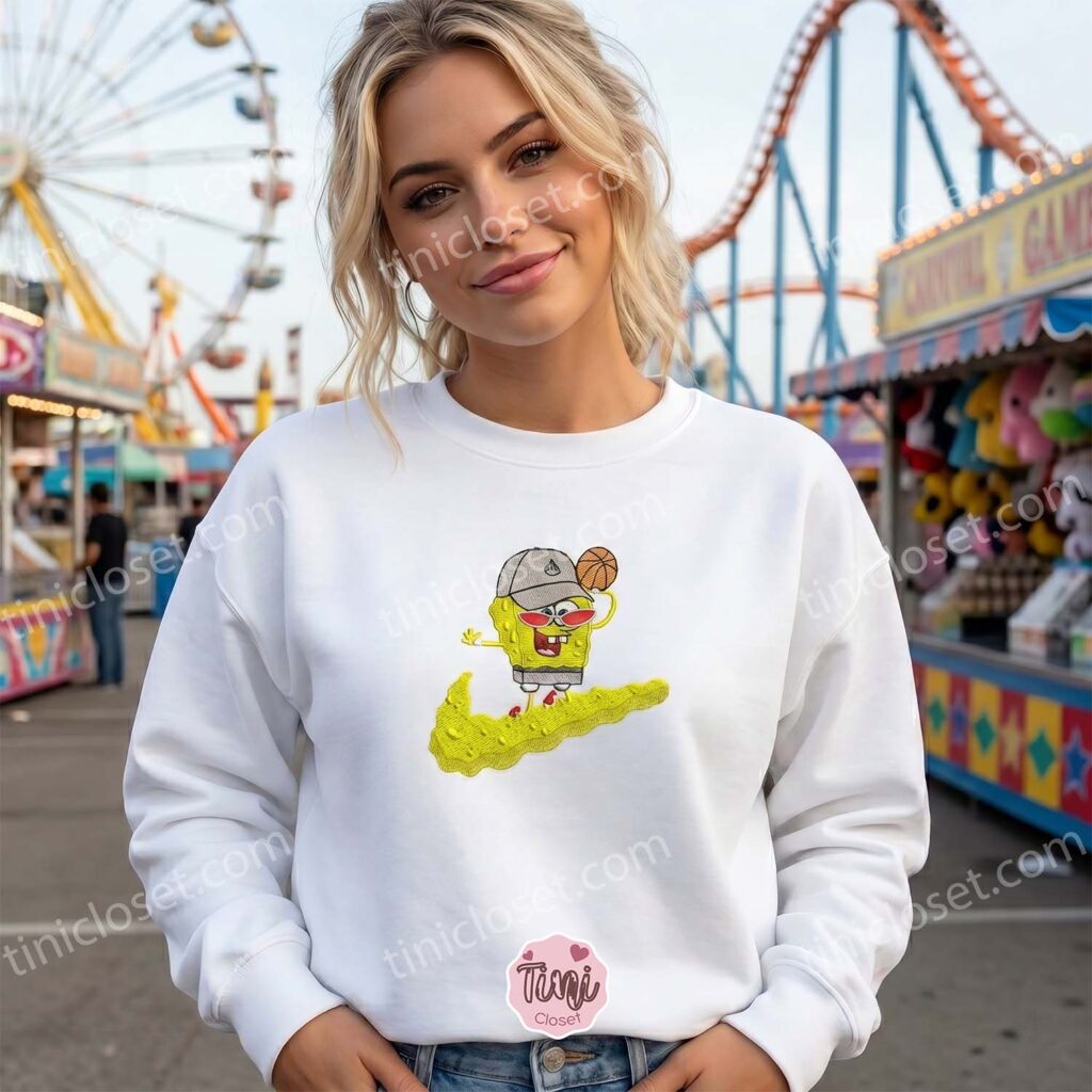 Cartoon Sponge Basketball Embroidered Sweatshirt, SpongeBob SquarePants Tee, Cool Boyfriend Hoodie Gift