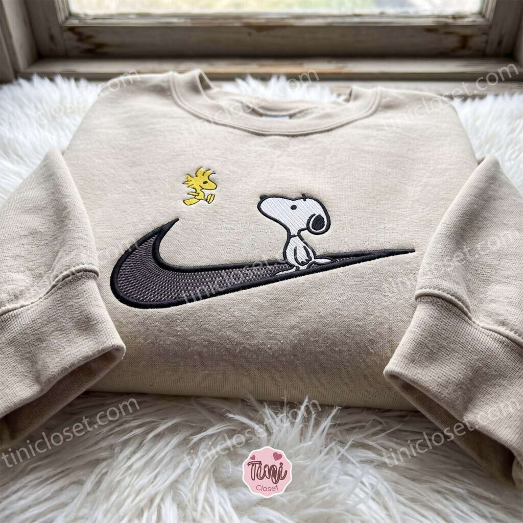 Snoopy and Woodstock Embroidered Crewneck, Cartoon Embroidered Hoodie, Bestie Matching Shirts