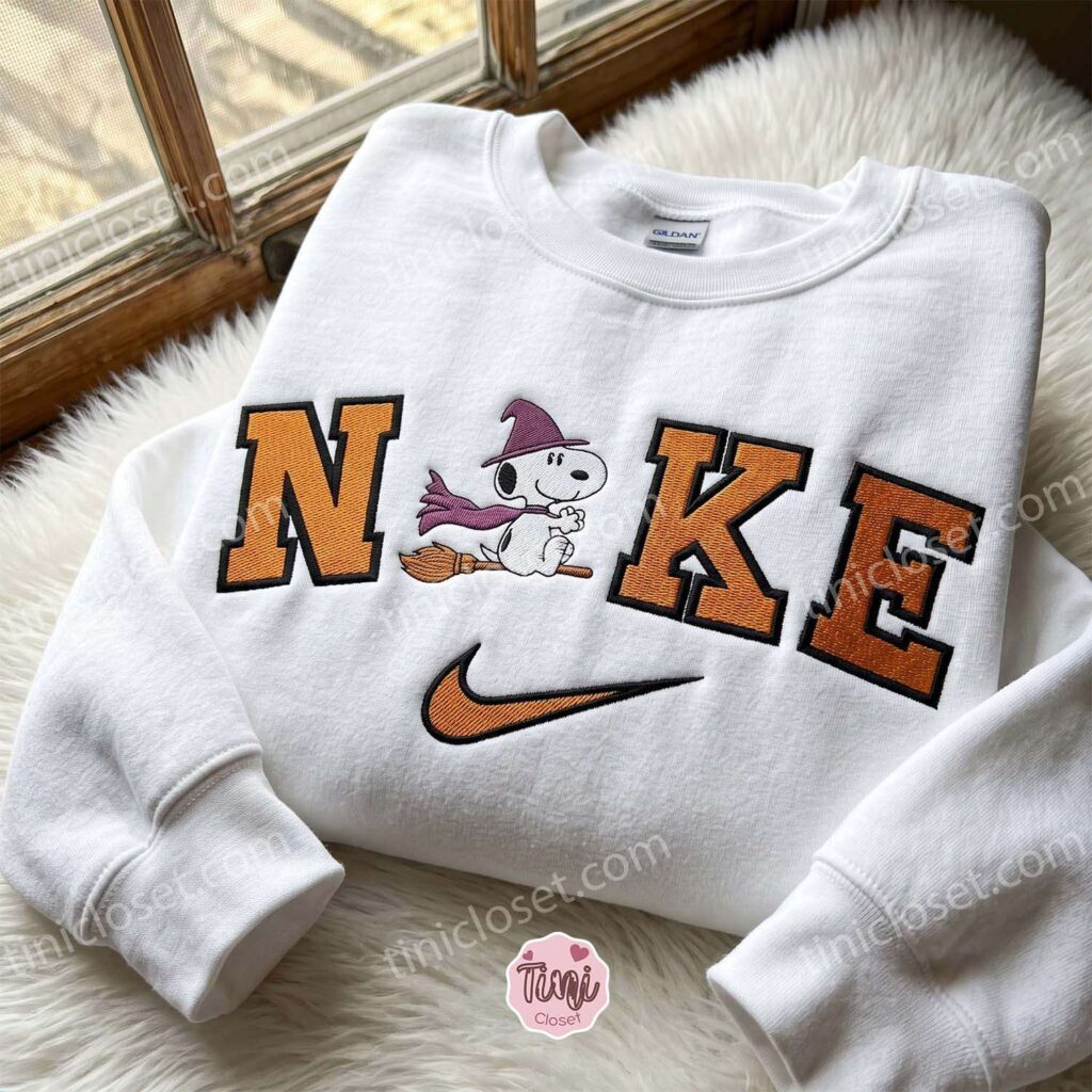 Snoopy Witch Embroidered Sweatshirt, Cute Halloween Hoodie, Cozy Gifts For Girlfriend Snoopy Witch Embroidered Sweatshirt, Cute Halloween Hoodie, Cozy Gifts For Girlfriend