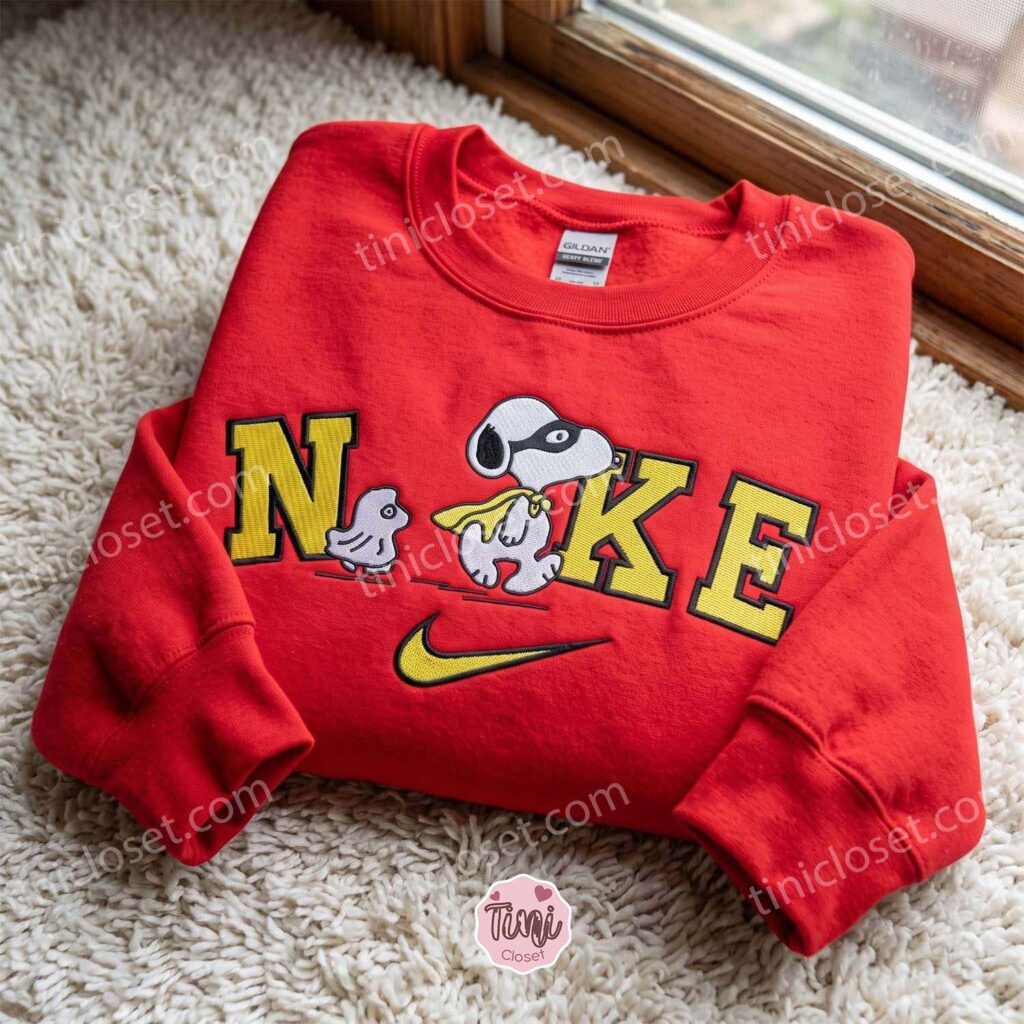 Superhero Snoopy and Woodstock Embroidered Sweatshirt, Peanuts Cartoon Embroidered Hoodie, Bestie Matching Shirts