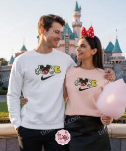 Mickey Mouse Love Sign Sporty Embroidered Shirt, Disney Inspired Swoosh Love Tee, Cute Mickey Valentine Sweatshirt (1)
