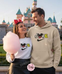 Mickey Mouse Love Sign Sporty Embroidered Shirt, Disney Inspired Swoosh Love Tee, Cute Mickey Valentine Sweatshirt (2)