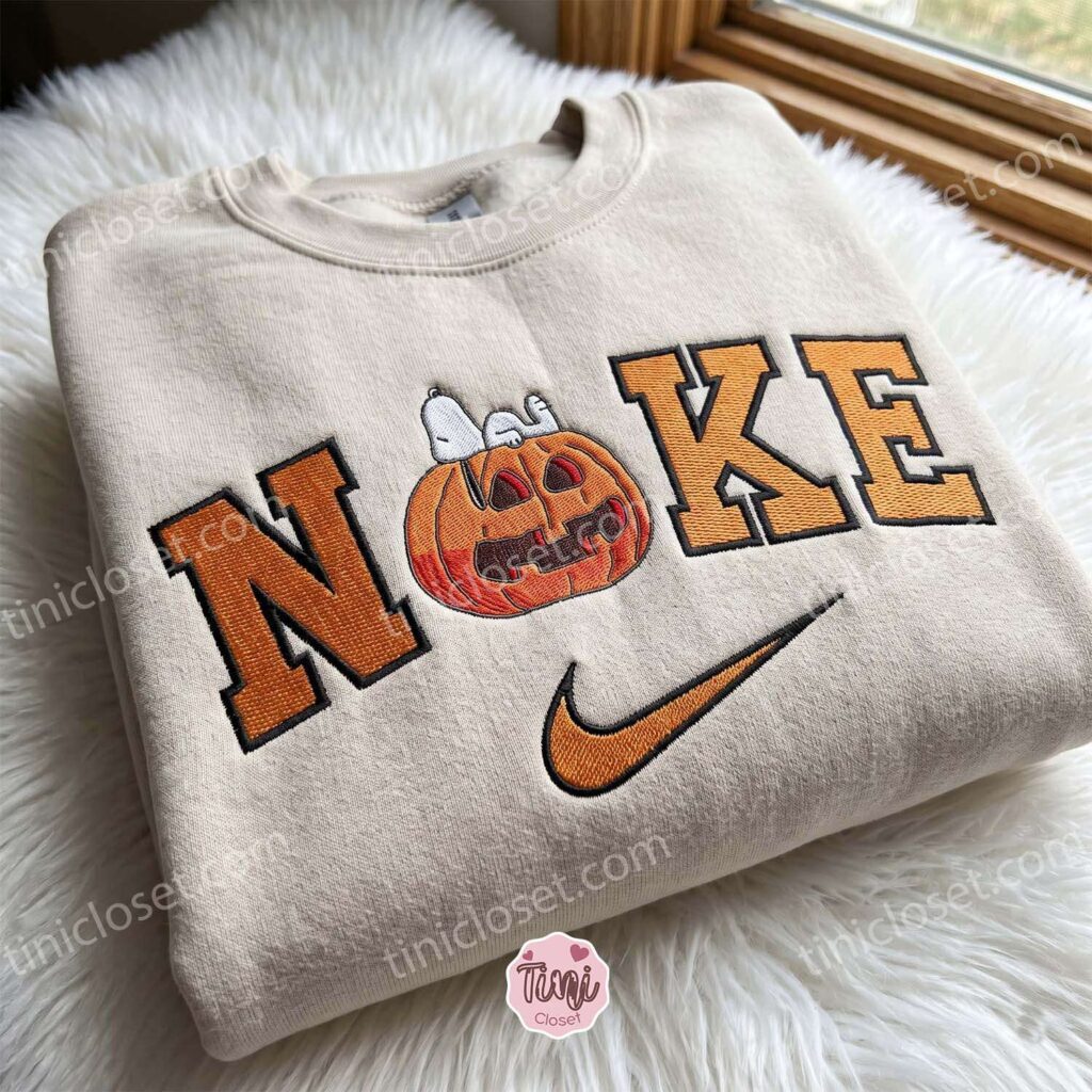 Sleeping Snoopy Pumpkin Embroidered Sweatshirt, Adorable Halloween Embroidered Hoodie, Cozy Gifts For Girlfriend, Just Because Gift For Him