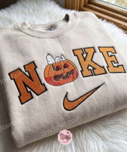 Sleeping Snoopy Pumpkin Embroidered Sweatshirt, Adorable Halloween Embroidered Hoodie, Cozy Gifts For Girlfriend, Just Because Gift For Him (1)